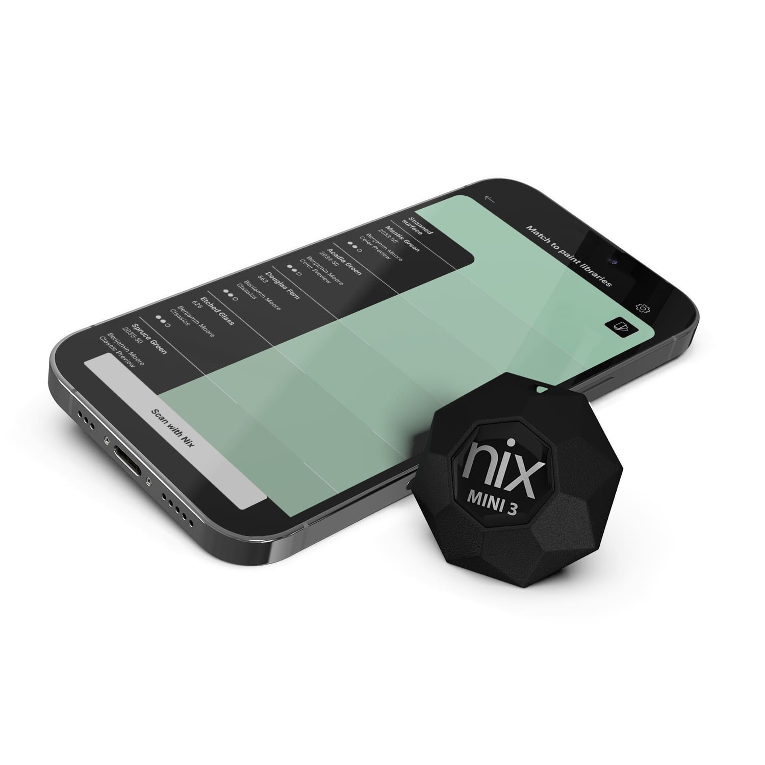 RDC Design Group 3D Product Rendering Nix Mini 3 Color Sensor With iPhone