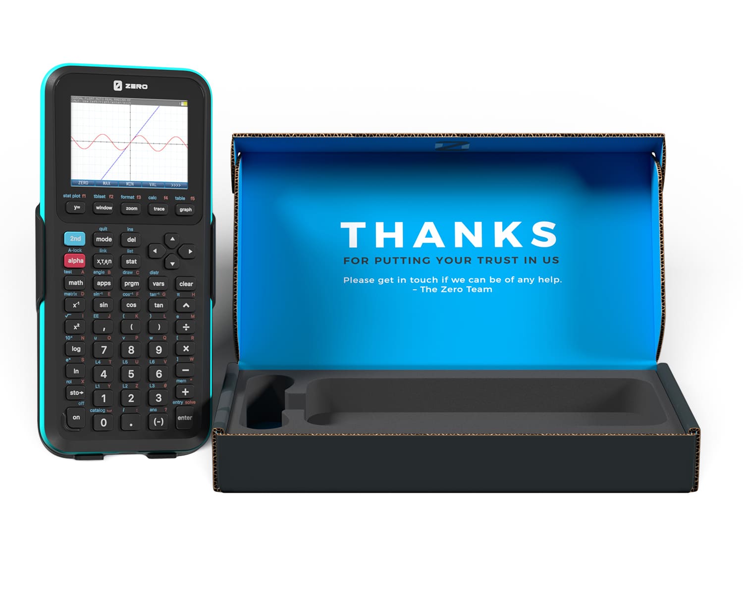 rdc design group 3d product rendering zero calculators with box packaging